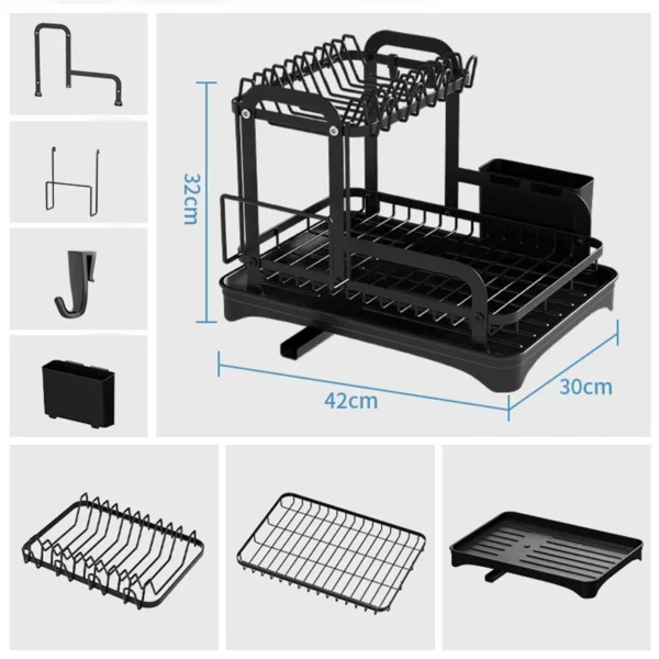 2-Tier Dish Rack with Drainboard - Image 4